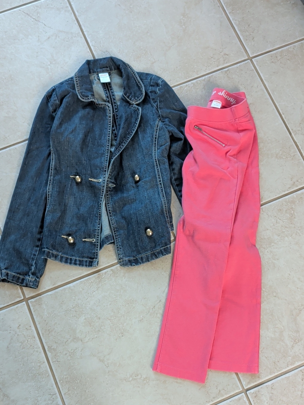 Gymboree 10 Dark Blue Denim Jacket & Double-Breasted Buttons And Coral Leggings